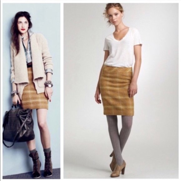 J. Crew Dresses & Skirts - J. Crew Sunnie Golden Wool Blend Plaid Pencil Skirt 2